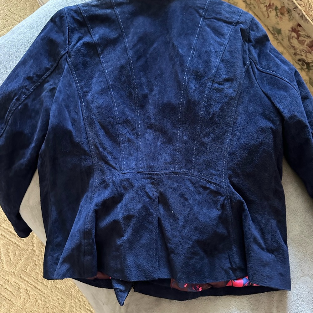 Isaac Mizrahi women’s large suede moto jacket navy blue - Picture 4 of 6
